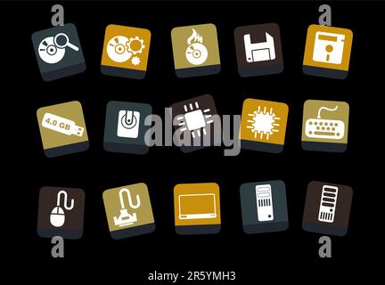 Vector icons pack - Yellow-Brown-Blue Series, computer collection Stock Vector