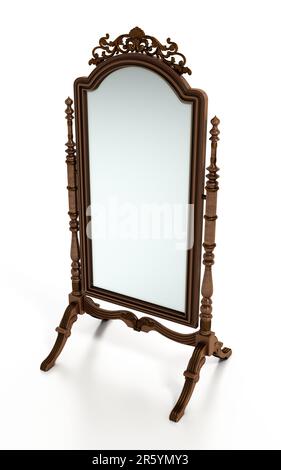 Vintage framed full length floor mirror. 3D illustration. Stock Photo