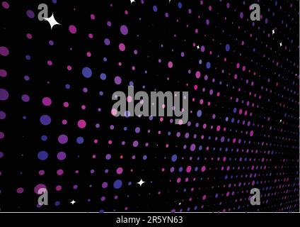 Vector illustration of disco lights dots pattern on black background Stock Vector