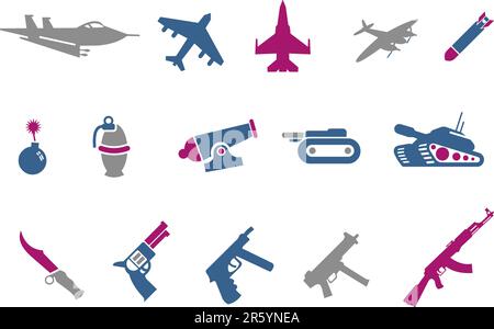 Vector icons pack - Blue-Fuchsia Series, weapons collection Stock Vector