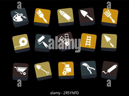 Vector icons pack - Yellow-Brown-Blue Series, tool collection Stock Vector