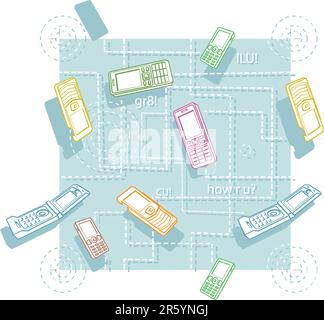 Mobile Phones Seamless Texture Cartoon Style. Ai Eps8 Stock Vector