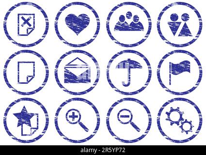 Gadget icons set. Grunge. White - dark blue palette. Vector illustration. Stock Vector