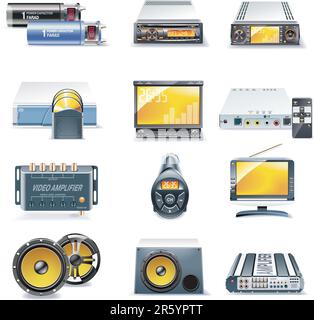 Set of car stereo and multimedia related icons Stock Vector