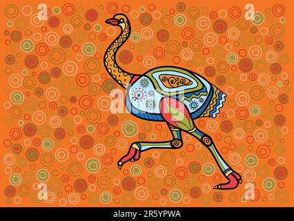 Multicolored ostrich in ethnic Australian pattern style Stock Vector