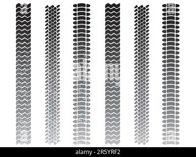 Set of clean and muddy tyre tracks for use in your designs. Stock Vector