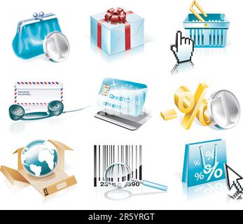 Set of shopping and business related icons Stock Vector