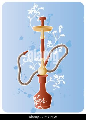 Vector image of hookah with floral pattern and grunge elements. Stock Vector