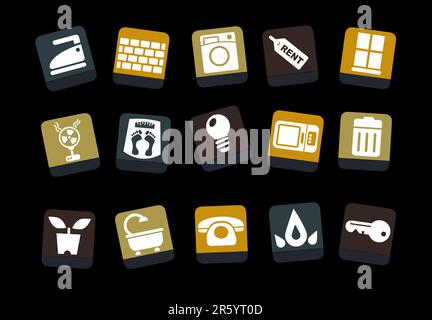 Vector icons pack - Yellow-Brown-Blue Series, house collection Stock Vector