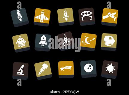 Vector icons pack - Yellow-Brown-Blue Series, space collection Stock Vector