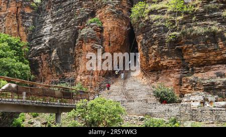 View of Agastya Cave Temple near Yaganti Temple, Nandyal, Andhra Pradesh, India. Stock Photo