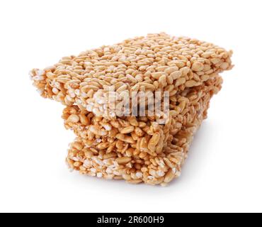 Puffed rice bars (kozinaki) on white background Stock Photo