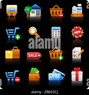 Set of icons on a theme shopping black background Stock Vector