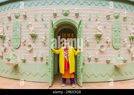 Waddesdon Manor, Buckinghamshire, UK. 6th June, 2023. Wedding Cake - a 12-metre-high sculptural pavilion in the form of a three-tiered wedding cake, clad entirely in more than 25k ceramic tiles - is a major new work by celebrated Portuguese artist Joana Vasconcelos, (pictured) Part sculpture, part architectural garden folly, Wedding Cake is an extraordinary, enormous, fully immersive sculpture which combines pâtisserie and architecture.Paul Quezada-Neiman/Alamy Live News Credit: Paul Quezada-Neiman/Alamy Live News Stock Photo