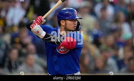 Chicago Cubs' Seiya Suzuki batting during the first inning of a baseball  game against the San Diego Padres Sunday, June 4, 2023, in San Diego. (AP  Photo/Gregory Bull Stock Photo - Alamy