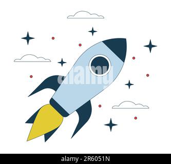 Spaceship in space flat line vector spot illustration Stock Vector