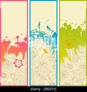 set of three vertical floral banners or bookmarks Stock Vector