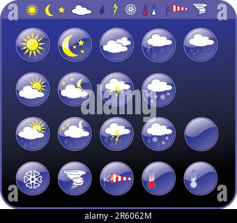 Symbols for the indication of weather. Vector illustration. Stock Vector