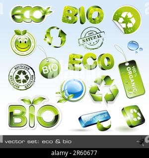 vector set: eco & bio - 16 items Stock Vector