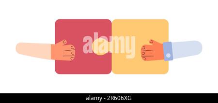 Hands putting puzzle together flat concept vector spot illustration Stock Vector