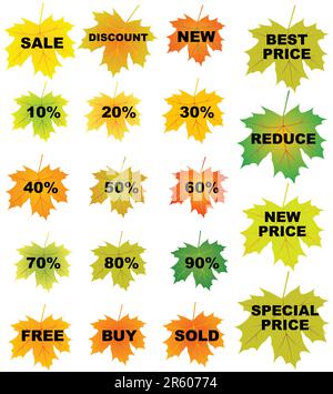 Set of autumn leaves price tags Stock Vector