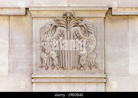 Toronto, Canada, architectural feature of the College Park building which is a heritage landmark, June 4, 2023 Stock Photo