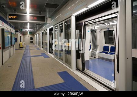 New section of Metro 4 towards Linate Airport, Milan, Lombardy, Italy, Europe Stock Photo