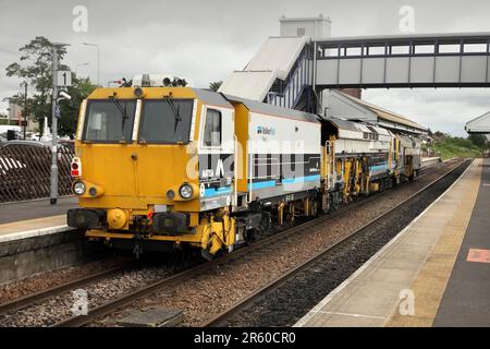 Volker Rail Matisa Tampers DR75303 and DR75405 passing through Scunthorpe with the 6J31 0857 Sleaford - Scunthorpe infrastructure service on 6/6/23. Stock Photo