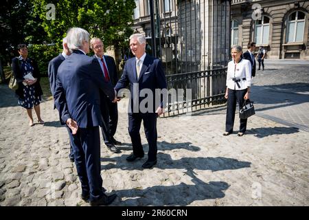 Brussels, Belgium. 06th June, 2023. Count and Countess Herman Van Rompuy and King Philippe - Filip of Belgium pictured during a ceremony to award the 'Francqui-Collen Prize' scientific awards for 2023, Tuesday 06 June 2023 in Brussels. The scientific prize, which is often referred to as the 'Belgian Nobel Prize', is awarded by The Francqui Foundation and is worth 250.000 euros. BELGA PHOTO JASPER JACOBS Credit: Belga News Agency/Alamy Live News
