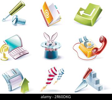 Set of highly detailed cartoon icons Stock Vector