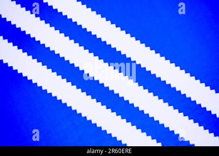 10 July 2022 Eskisehir Turkey. Blue adidas shoe box with three stripes on it Stock Photo