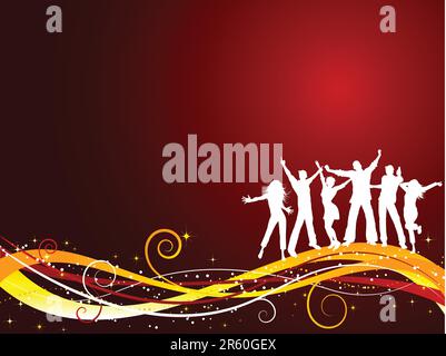 Silhouettes of people dancing on Christmas background Stock Vector