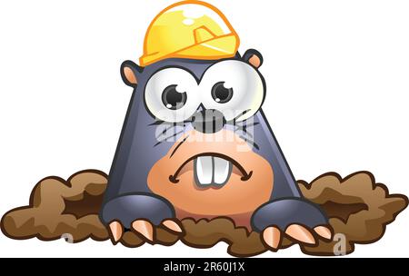 A cartoony mole pop out from the ground.  The character is suitable for missing items, not found or corruption illustrations. Stock Vector