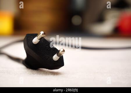 Eu type plug close up view with shallow depth of field Stock Photo