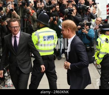 London, UK. 06th June, 2023. Prince Harry the Duke of Sussex arrives at the Royal Courts of Justice in his libel case against Mirror Group Newspapers over alleged phone hacking in London on Tuesday, June 06, 2023. Harry is expected to attend court for two days. Photo by Hugo Philpott/UPI Credit: UPI/Alamy Live News Stock Photo