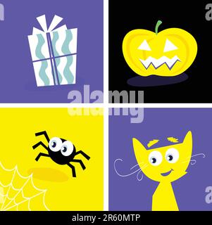 Halloween vector Iconset. Series included symbols of halloween present, cat, pumpkin head and spider. Stock Vector