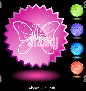 Set of 5 neon seal icons - butterfly. Stock Vector