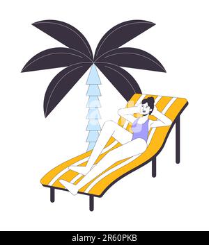 Sunbathing on beach flat line vector spot illustration Stock Vector