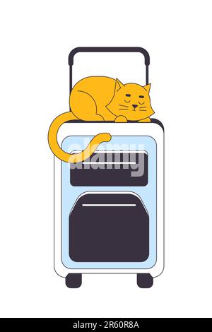 Cat sleeping on suitcase flat line vector spot illustration Stock Vector