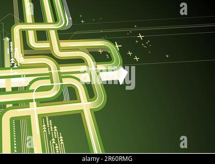 Vector illustration of green abstract lines background made of a lot of arrows Stock Vector