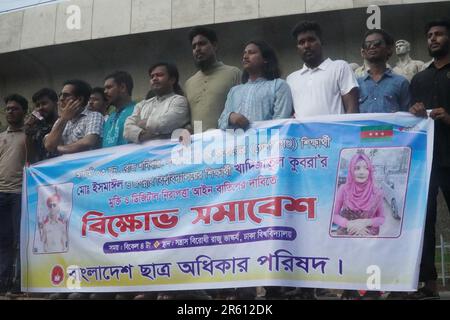 Dhaka, Bangladesh. 03rd June, 2023. Activists and students protest abolishing the Digital Security Act, 2018, a digital security law in front of Anti-Terrorism Raju Memorial Sculpture near Dhaka University. (Photo by MD Mehedi Hasan/Pacific Press) Credit: Pacific Press Media Production Corp./Alamy Live News Stock Photo