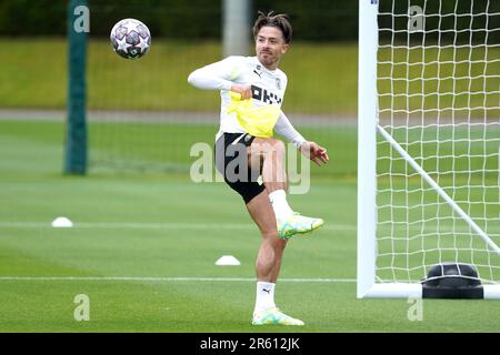 Manchester City's Jack Grealish during a training session at the City Football Academy, Manchester. Manchester City will play Inter Milan in the UEFA Champions League Final on Saturday June 10th. Picture date: Tuesday June 6, 2023. Stock Photo