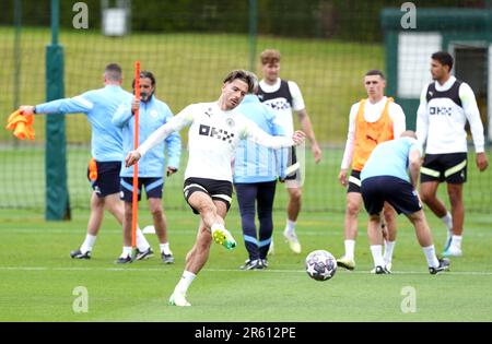 Manchester City's Jack Grealish during a training session at the City Football Academy, Manchester. Manchester City will play Inter Milan in the UEFA Champions League Final on Saturday June 10th. Picture date: Tuesday June 6, 2023. Stock Photo