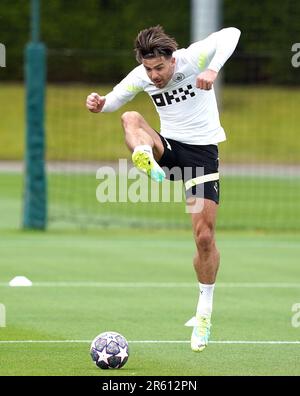 Manchester City's Jack Grealish during a training session at the City Football Academy, Manchester. Manchester City will play Inter Milan in the UEFA Champions League Final on Saturday June 10th. Picture date: Tuesday June 6, 2023. Stock Photo