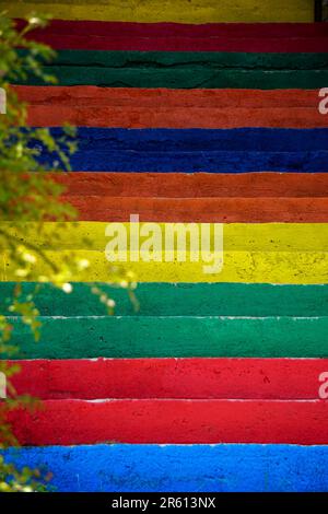 Rainbow stairs in Tirilye Bursa Turkey Stock Photo