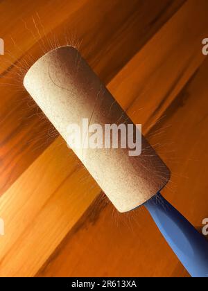 Cat fur elevated on roller by static electric close up view Stock Photo