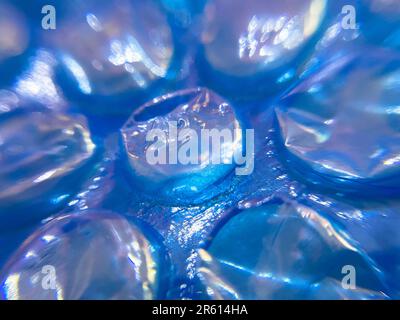 Macro shot of blue bubble wrap close up view Stock Photo