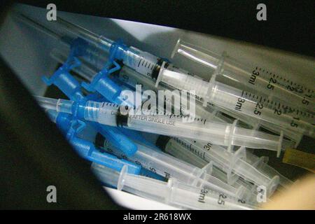A closeup of a medical pile of syringes Stock Photo