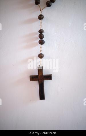 Crucifix in the Nuestra Senora del Carmen Catholic Church at  Playa Del Carmen Yucatan Mexico Stock Photo