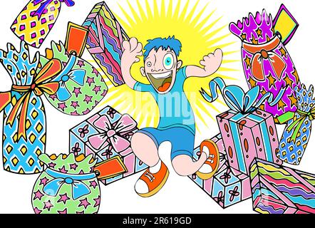 Kid gets so many presents! Stock Vector